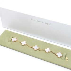 VAN CLEEF & ARPELS VINTAGE ALHAMBRA BRACELET , 5 MOTIFS , 18K YELLOW GOLD , MOTHER OF PEARL