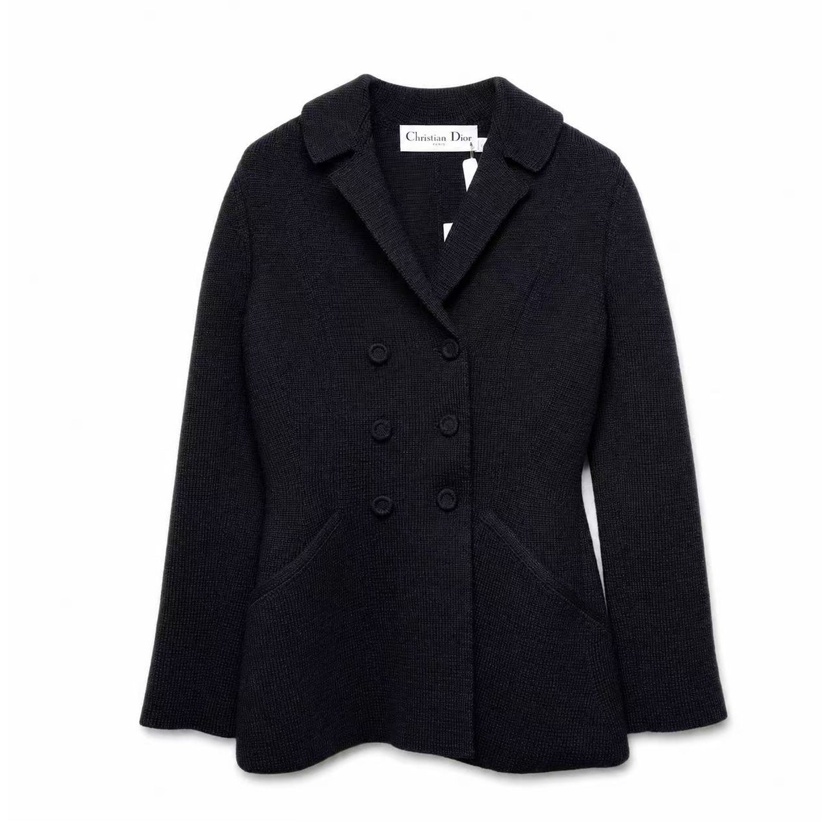 CHRISTIAN DIOR 30 MONTAIGNE KNIT WOOL DOUBLE BREASTED BAR JACKET BLACK SIZE 4