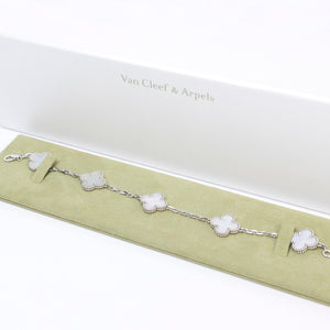 VAN CLEEF & ARPELS VINTAGE ALHAMBRA BRACELET , 5 MOTIF , 18K WHITE GOLD , MOTHER OF PEARL