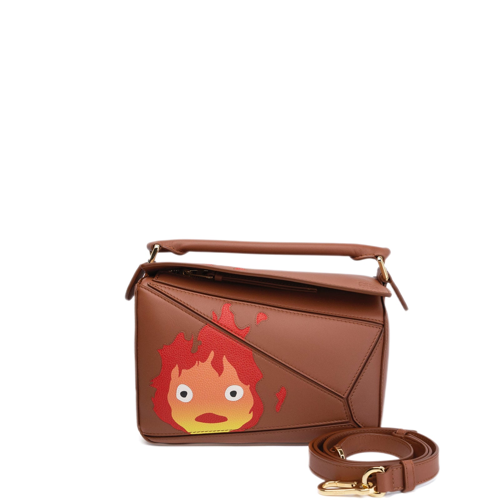 LOEWE X HOWL'S MOVING CASTLE SMALL CALCIFER PUZZLE BAG SATIN CALFSKIN TAN GHW
