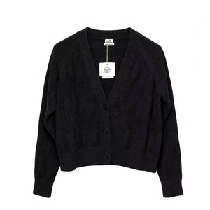 HERMES H'' LONG-SLEEVE CARDIGAN BLACK SWEATER SIZE 36
