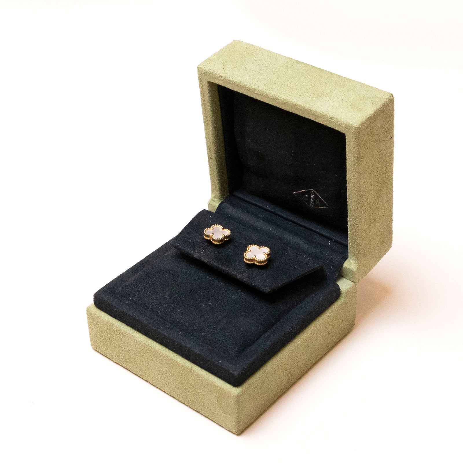 VAN CLEEF & ARPELS 18K YELLOW GOLD MOTHER OF PEARL SWEET ALHAMBRA EARRINGS