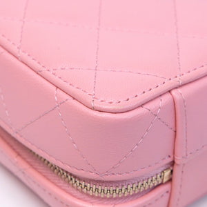 CHANEL CC CHAIN HANDLE ZIP AROUND VANITY MINI CASE PINK LAMBSKIN GHW