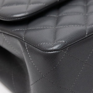 CHANEL JUMBO CLASSIC DOUBLE FLAP BAG GREY CAVIAR LEATHER SHW (MICROCHIP)