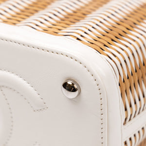 CHANEL RAFFIA SMALL VANITY CASE BAG BEIGE/ WHITE LEATHER WITH WICKER SHW