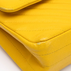 CHANEL MEDIUM CLASSIC CHEVRON DOUBLE FLAP BAG YELLOW CAVIAR SHW