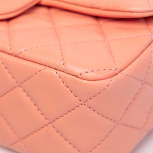 CHANEL 23C PEARL CRUSH MINI RECTANGULAR FLAP CORAL LAMBSKIN  LEATHER GHW (MICROCHIP)