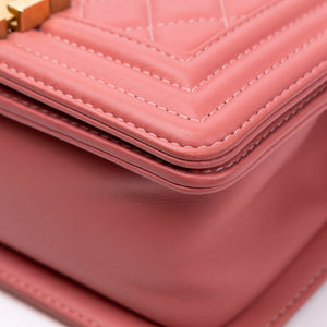 CHANEL SMALL LE BOY BAG PINK LAMBSKIN LEATHER GHW