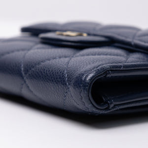 CHANEL SMALL CLASSIC FLAP WALLET BLUE CAVIAR LEATHER LGHW
