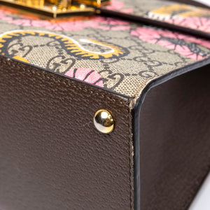 GUCCI GG SUPREME MONOGRAM BENGAL SMALL PADLOCK TOP HANDLE BAG BEIGE PINK GHW
