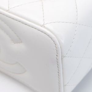 CHANEL TOP HANDLE LONG VANITY CASE WITH CHAIN WHITE LAMBSKIN GHW