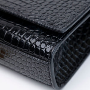 SAINT LAURENT SMALL KATE BAG WITH TASSEL CROC-EMBOSSED LEATHER BLACK GHW