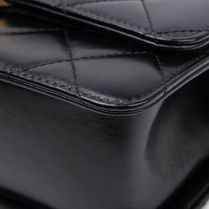 CHANEL GOLD CRUSH MINI FLAP BAG BLACK CALFSKIN LEATHER GHW (MICROCHIP)