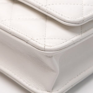 CHANEL TOP HANDLE WALLET ON CHAIN WHITE LAMBSKIN LEATHER GHW (MICROCHIP)