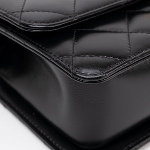 CHANEL GOLD CRUSH SMALL FLAP BAG BLACK CALFSKIN GHW (MICROCHIP)