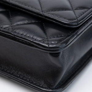 CHANEL 22K GOLD PILLAR WALLET ON CHAIN BLACK LAMBSKIN GHW