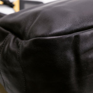 PRADA BLACK VITELLO DAINO LEATHER ZIP TOP HOBO BAG GHW