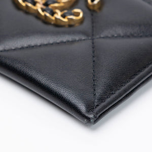 CHANEL 19 CARD HOLDER BLACK QUILTED LAMBSKIN GHW