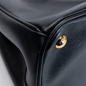 PRADA SMALL SAFFIANO LUX GALLERIA DOUBLE ZIP TOTE BAG BLACK LEATHER GHW