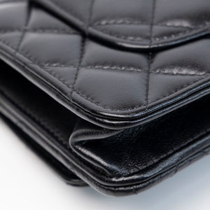 CHANEL LETTER LOGO TOP HANDLE WALLET ON CHAIN LAMBSKIN BLACK GHW (MICROCHIP)