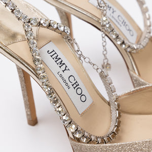 JIMMY CHOO SAEDA 100 PLATINUM ICE/CRYSTAL SIZE 37