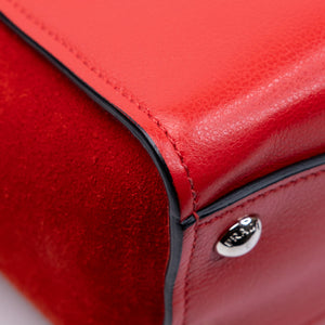PRADA SMALL GLACE CALFSKIN LEATHER TWIN POCKET SATCHEL RED SHW