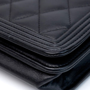 CHANEL BOY WOC WALLET ON CHAIN BLACK LAMBSKIN LEATHER GHW