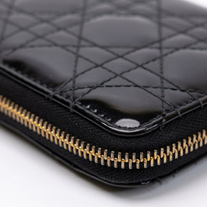CHRISTIAN DIOR PATENT LEATHER CANNAGE LADY DIOR CONTINENTAL WALLET BLACK GHW