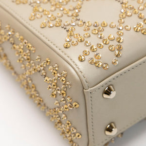 CHRISTIAN DIOR MINI LADY DIOR CRYSTAL CANNAGE METALLIC LAMBSKIN PLATINUM GHW