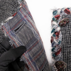 CHANEL 2010S BOUCLE-KNIT WOOL JACKET GREY SIZE 36