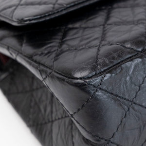 CHANEL SMALL 2.55 REISSUE DOUBLE FLAP BAG AGED CALFSKIN BLACK GHW