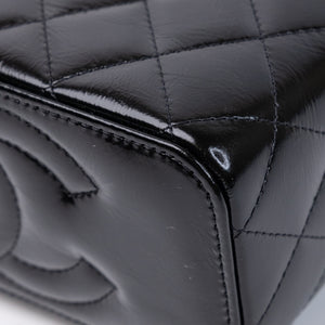 CHANEL LONG VANITY CASE BLACK SHINY CALFSKIN LEATHER GHW  (MICROCHIP)