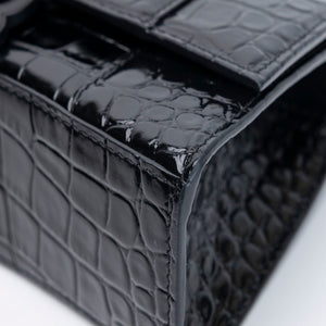 BALENCIAGA HOURGLASS BAG XS CROC-EMBOSSED CALFSKIN SO BLACK