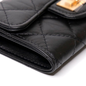 CHANEL 2.55 REISSUE FLAP CARD HOLDER BLACK CALFSKIN GHW