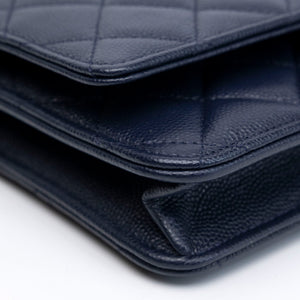 CHANEL CLASSIC WALLET ON CHAIN CAVIAR NAVY GHW (MICROCHIP)