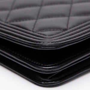 CHANEL BOY WOC WALLET ON CHAIN BLACK LAMBSKIN LEATHER SHW