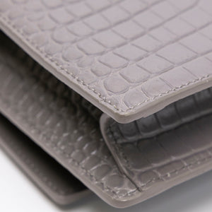 SAINT LAURENT MINI SUNSET BAG GRAY CROCODILE-EMBOSSED CALFSKIN LEATHER SHW