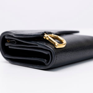 CHRISTIAN DIOR SADDLE LOTUS WALLET STONE BLACK GOATSKIN GHW