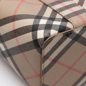 BURBERRY LOGO APPLIQUE VINTAGE CHECK E-CANVAS TOTE BAG GHW