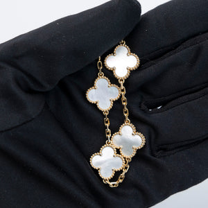 VAN CLEEF & ARPELS VINTAGE ALHAMBRA BRACELET , 5 MOTIFS , 18K YELLOW GOLD , MOTHER OF PEARL