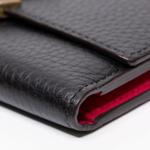 LOUIS VUITTON CAPUCINES COMPACT WALLET BLACK LEATHER GHW
