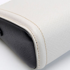 PRADA SAFFIANO LEATHER MINI POCHETTE BAG WHITE / BLACK GHW