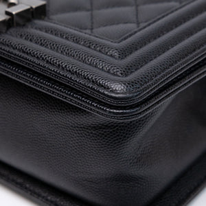 CHANEL SMALL CHEVRON LE BOY CALFSKIN BLACK SHW (MICROCHIP)