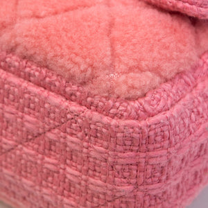 CHANEL QUILTED SHEARLING & TWEED MEDIUM FLAP BAG PINK GHW