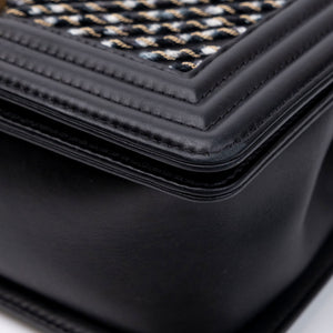 CHANEL MEDIUM LE BOY BRAIDED CHAIN BAG BLACK CALFSKIN LEATHER GHW