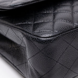 CHANEL MEDIUM CLASSIC DOUBLE FLAP BAG BLACK CAVIAR LEATHER GHW (MICROCHIP)