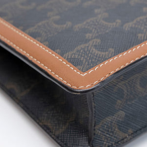 CELINE TRIOMPHE CANVAS CALFSKIN WALLET ON CHAIN TAN GHW