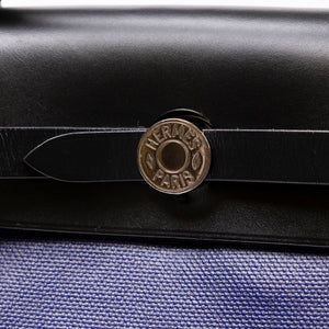 HERMES HERBAG 31 ZIP BAG TOLIE H BERLINE CANVAS / VACHE HUNTER BLUE ENCRE / BLACK SHW STAMP C