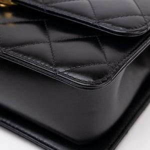 CHANEL GOLD CRUSH SMALL FLAP BAG BLACK CALFSKIN GHW (MICROCHIP)