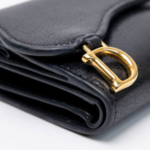 CHRISTIAN DIOR SADDLE LOTUS WALLET STONE BLACK GOATSKIN GHW